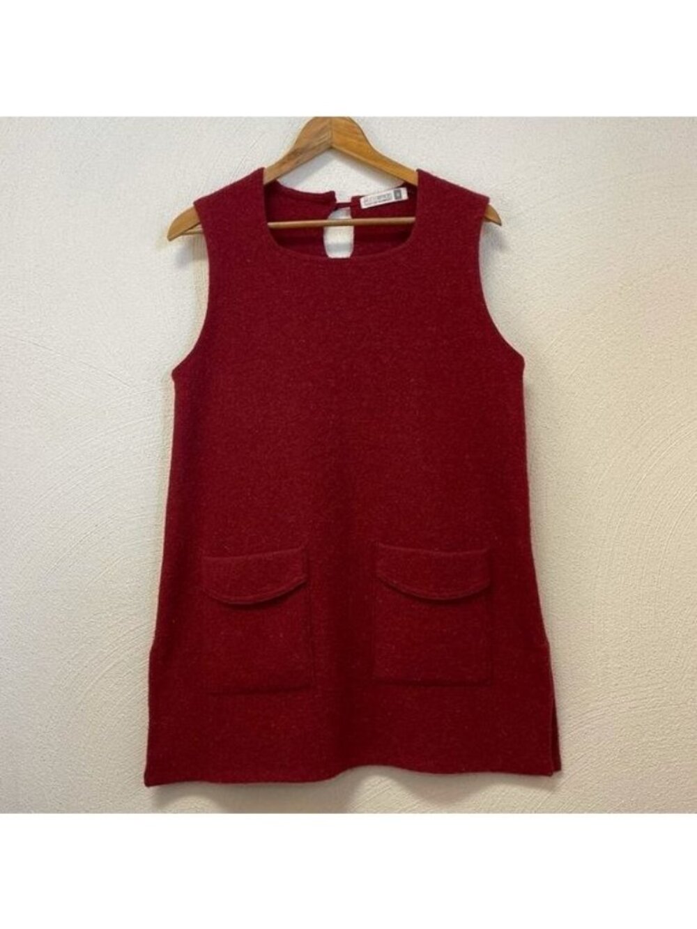 Fisherman Out Of Ireland Red Wool Top with Pockets Sz Small